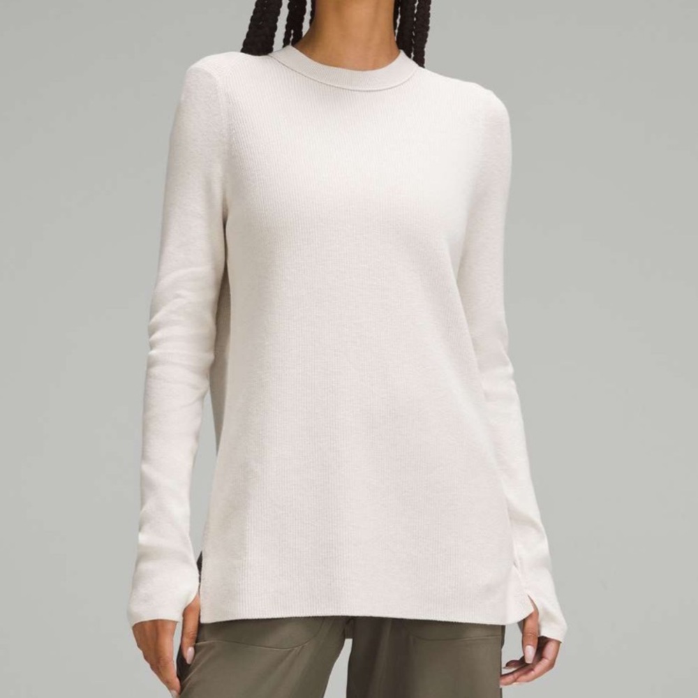 Lululemon Take It All In Crew Neck Sweater Size M White Opal Cotton Blend